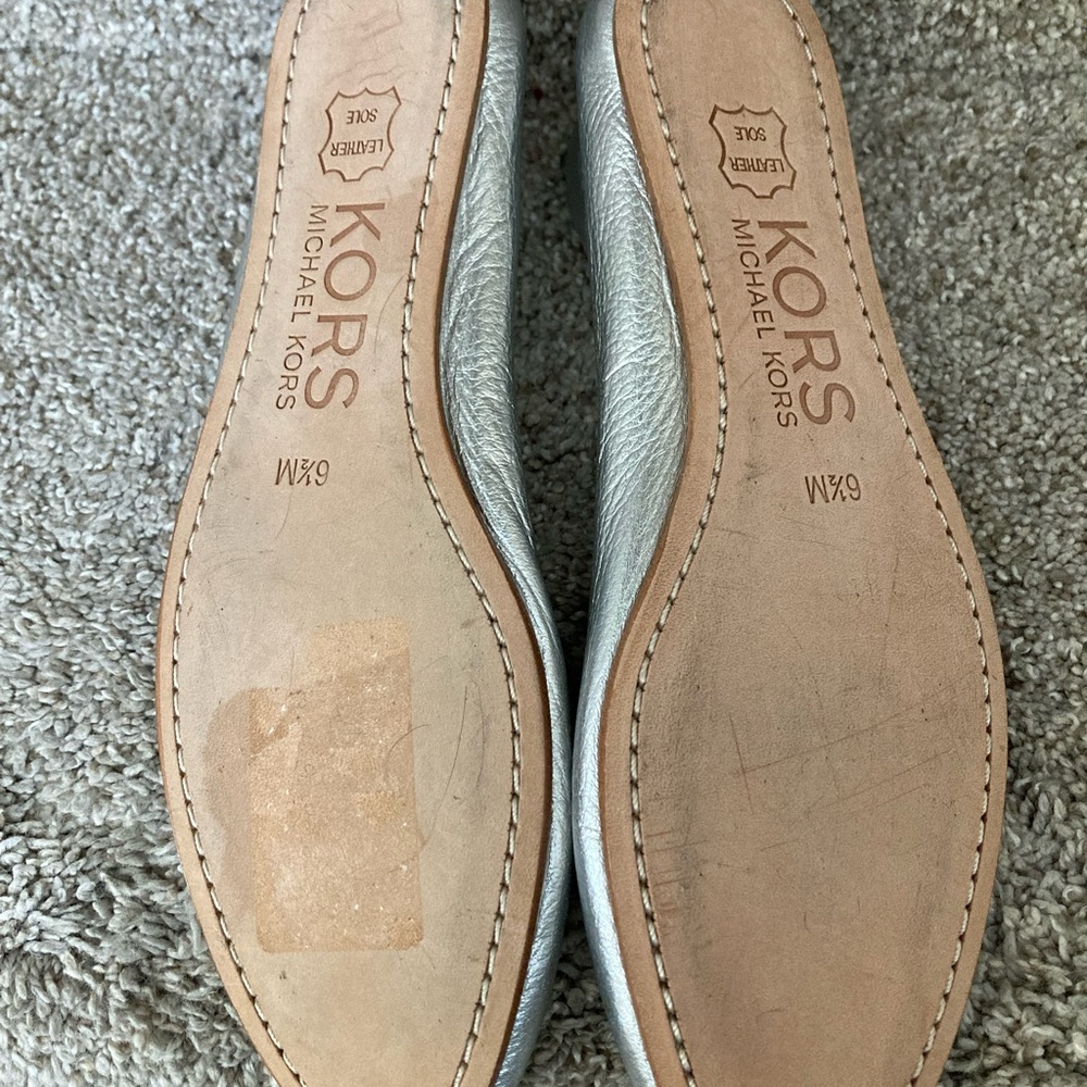 Michael Kors Silver Leather Women's Flats - Picture 2 of 4